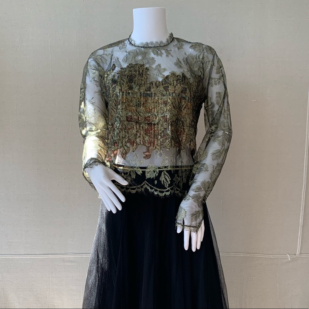 Oscar de la Renta vintage metallic lace top - Picture 4 of 16